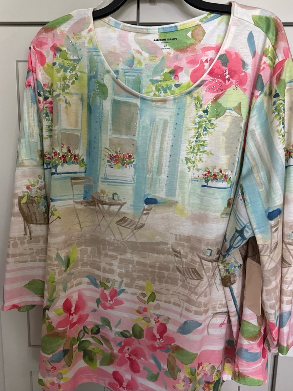 Ladies 3XL Blouse- 3/4 Sleeve-Bistro cafe Floral Allison Daley NWT